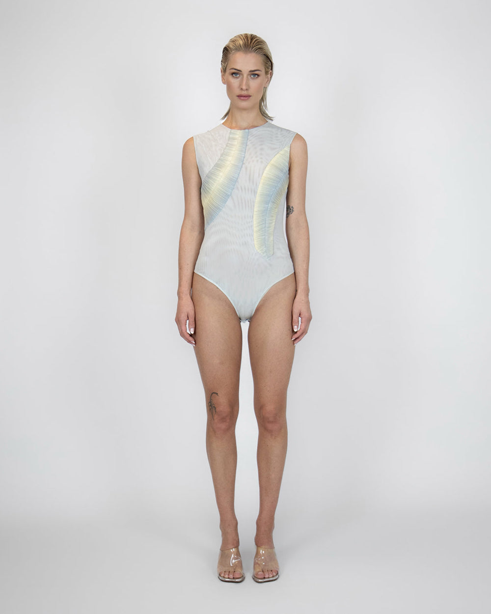 Sleeveless Sheer Bodysuit - Grey - Silver Gold