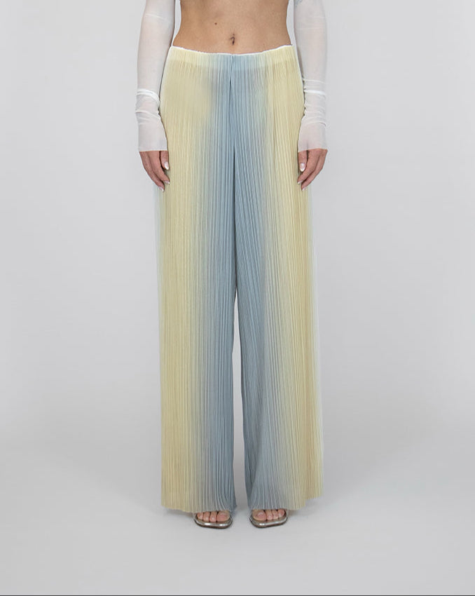 Wide Leg Pleated Pants - Ecru Silver Gold