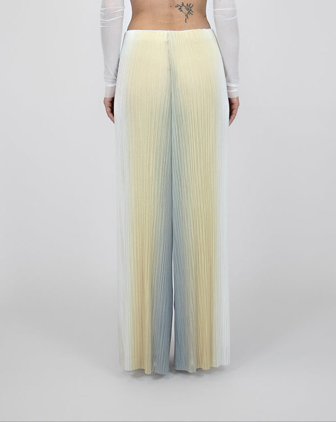 Wide Leg Pleated Pants - Ecru Silver Gold