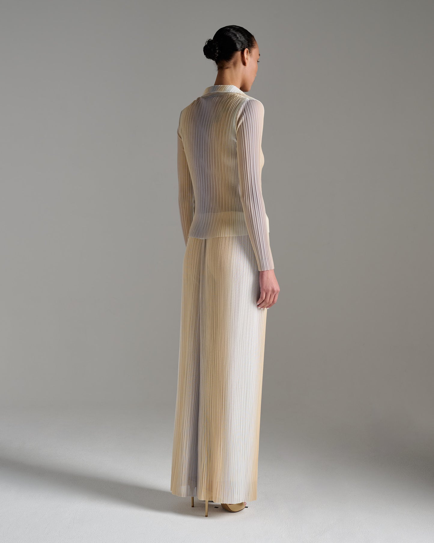 Pleated Button Down Shirt - Ecru Silver Gold