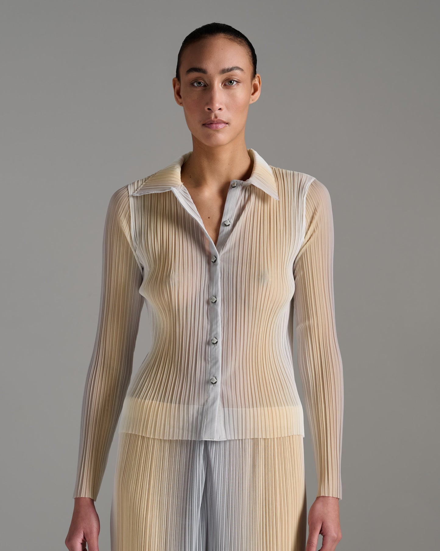 Wide Leg Pleated Pants - Ecru Silver Gold