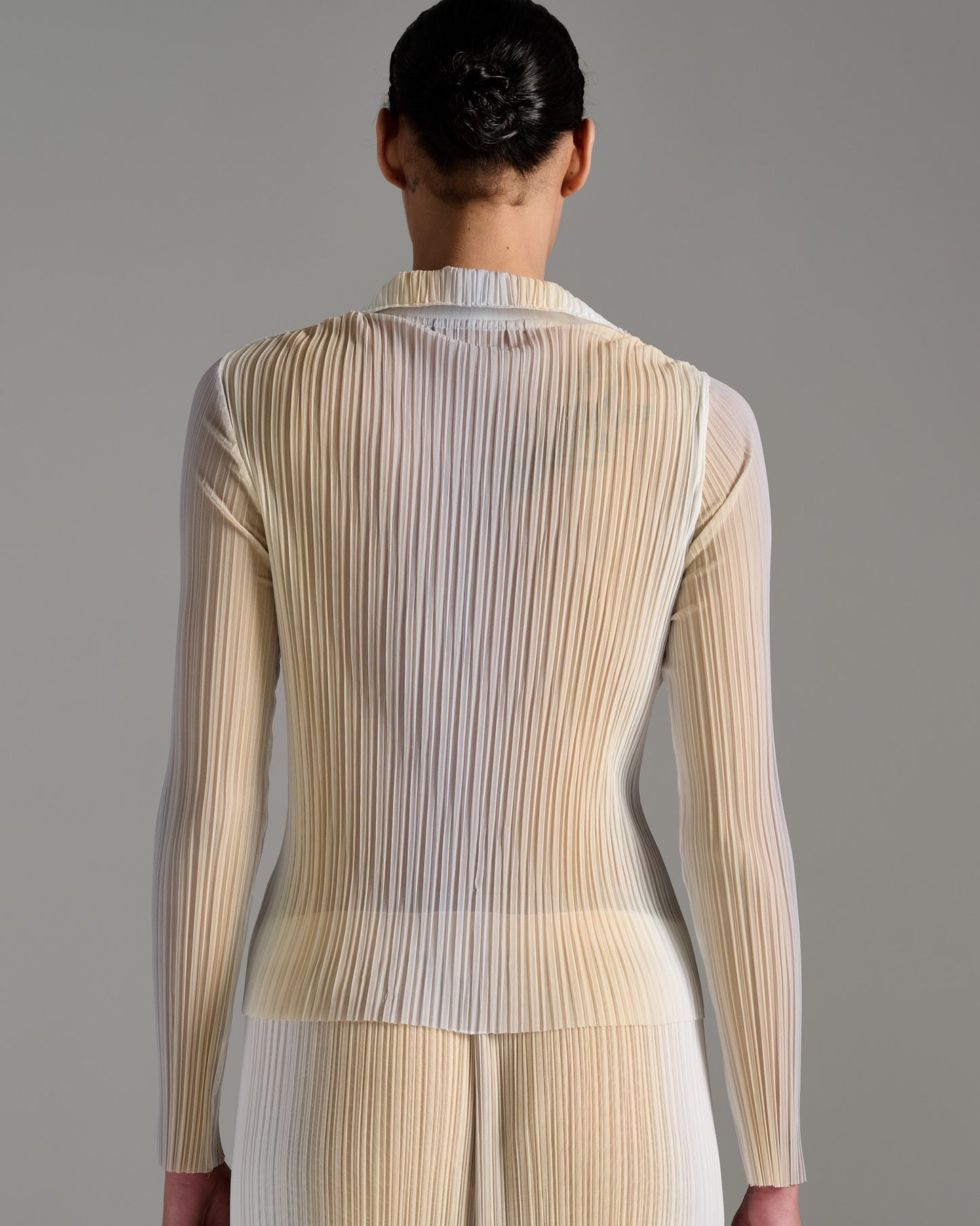 Wide Leg Pleated Pants - Ecru Silver Gold