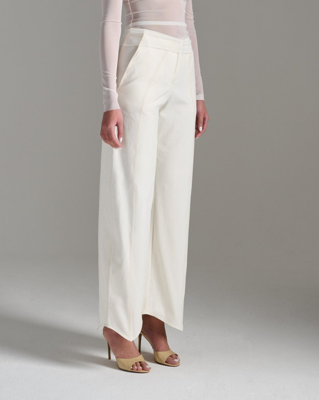 Wide Leg Denim Pants - Ecru