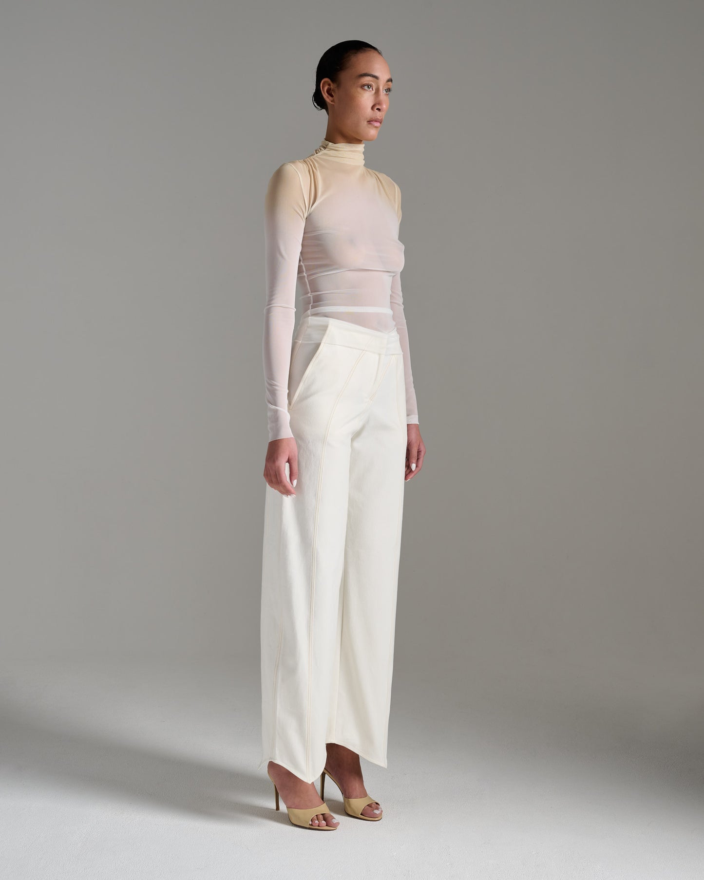 High Neck Sheer Top - Ecru Gold