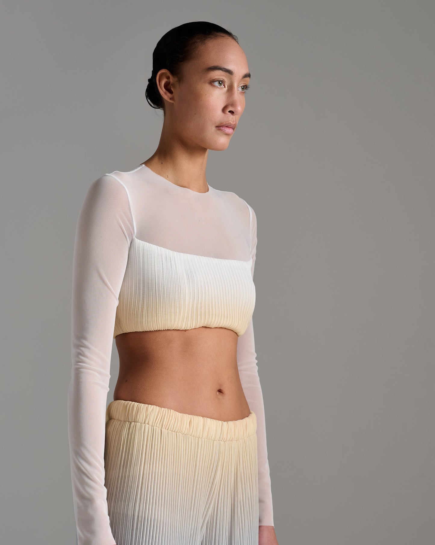 Wide Leg Pleated Pants - Ecru Silver Gold