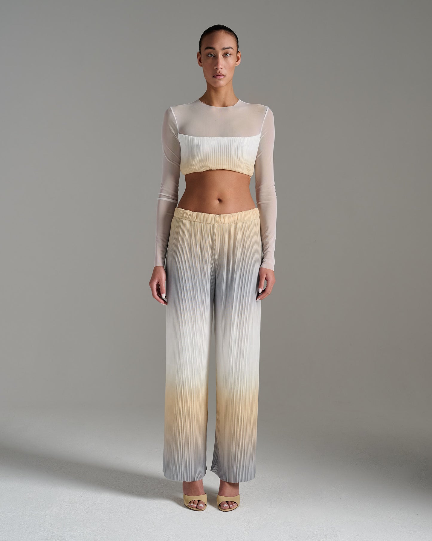 Long Sleeve Crop Top - Ecru Gold