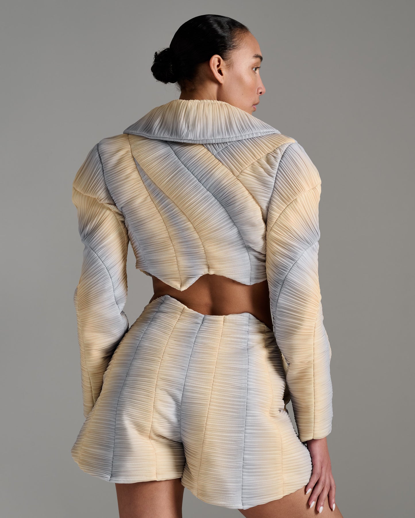 Wide Shoulder Cropped Blazer - Silver Gold