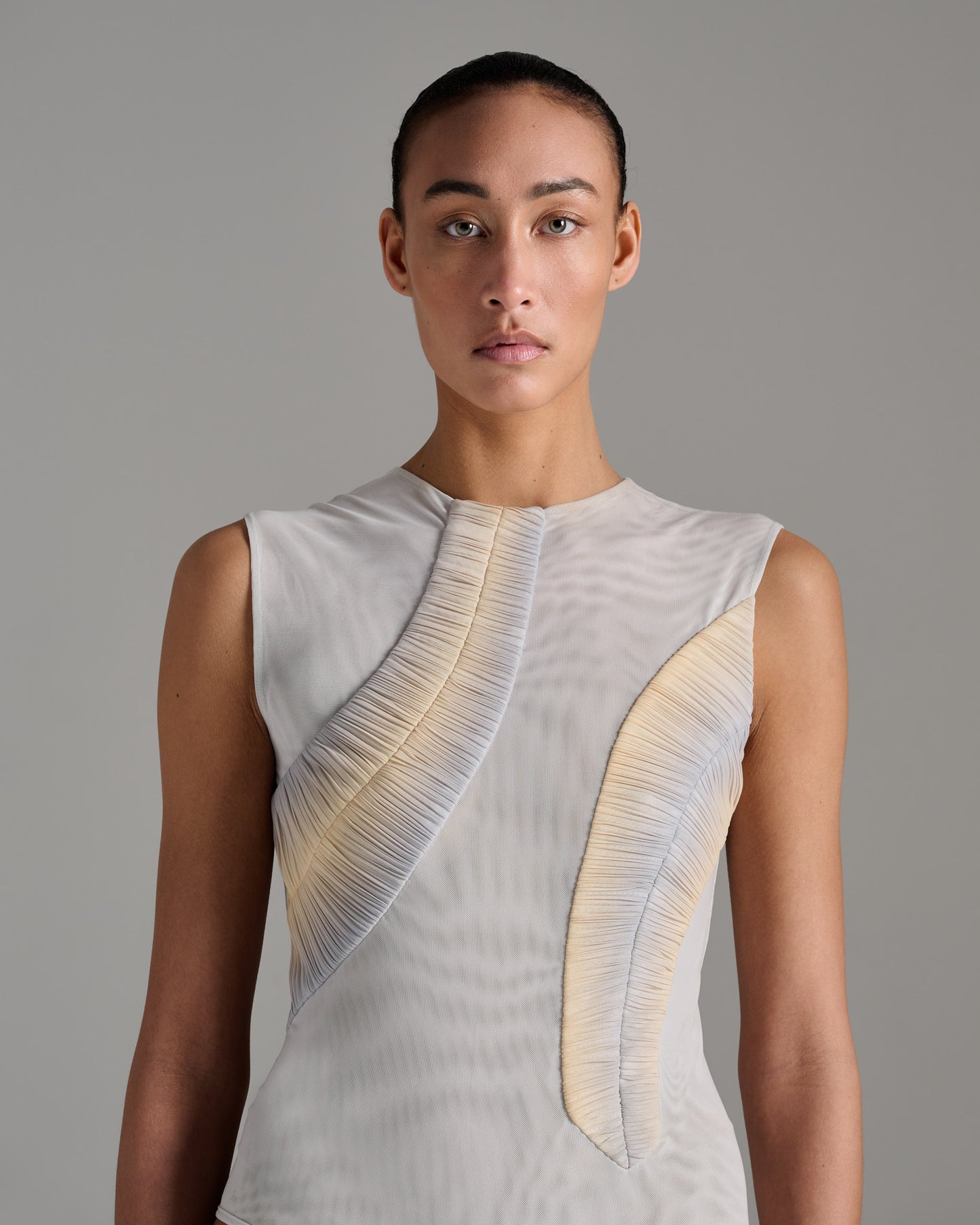 Sleeveless Sheer Bodysuit - Grey - Silver Gold