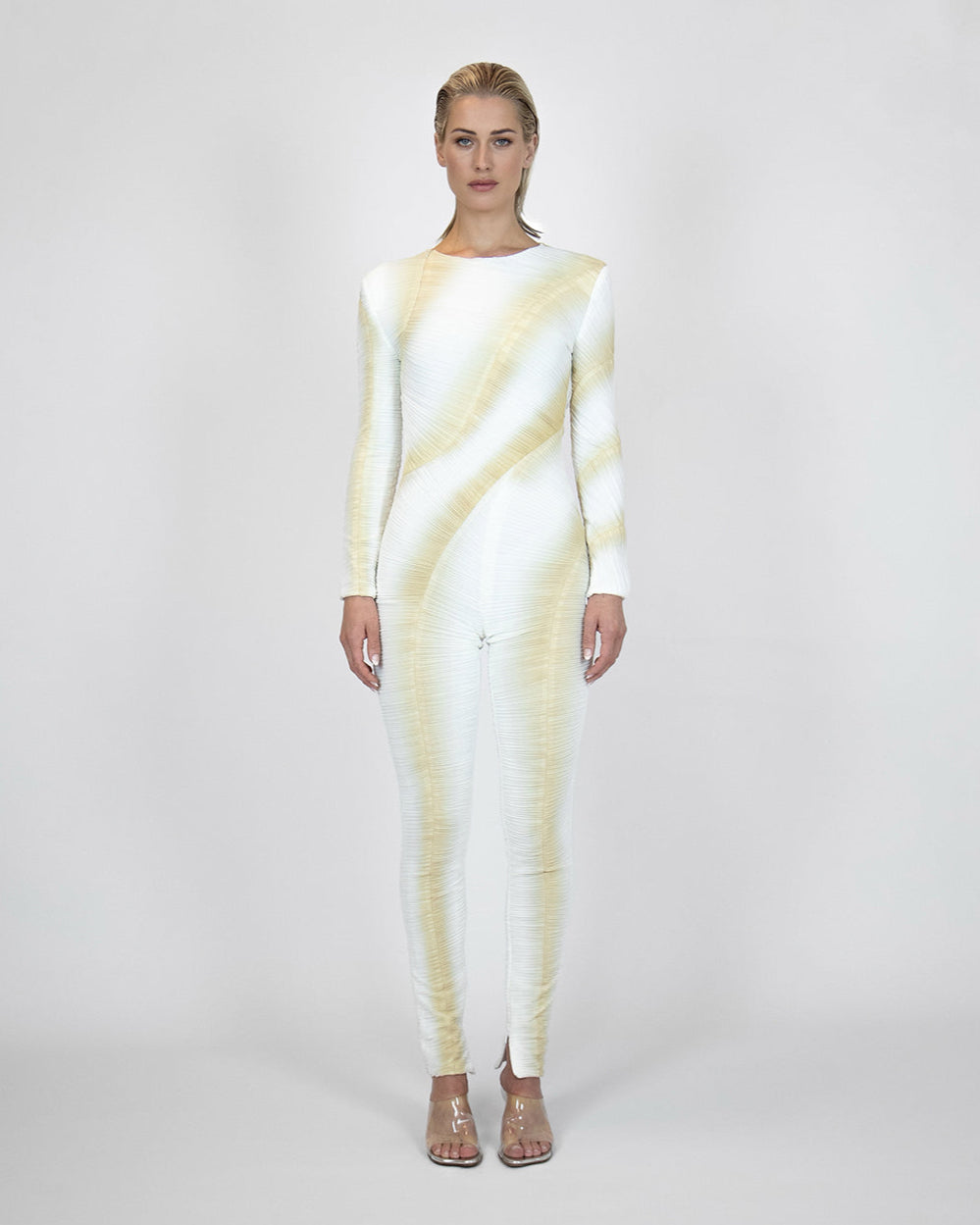 Long Sleeve Catsuit - Ecru Gold