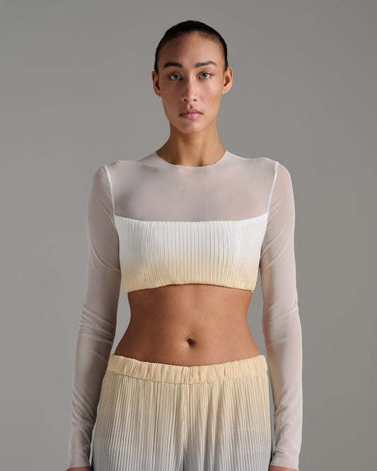 Long Sleeve Crop Top - Ecru Gold