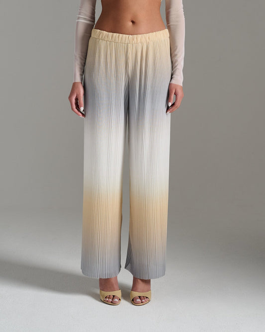 Wide Leg Pleated Pants - Ecru Silver Gold