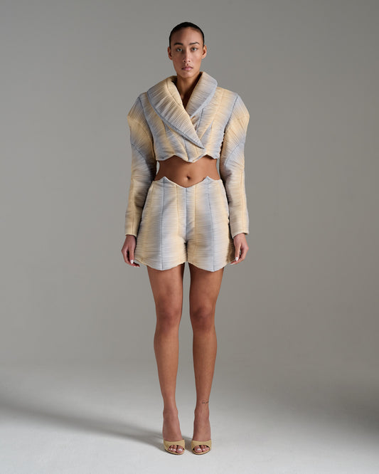 Wide Shoulder Cropped Blazer - Silver Gold