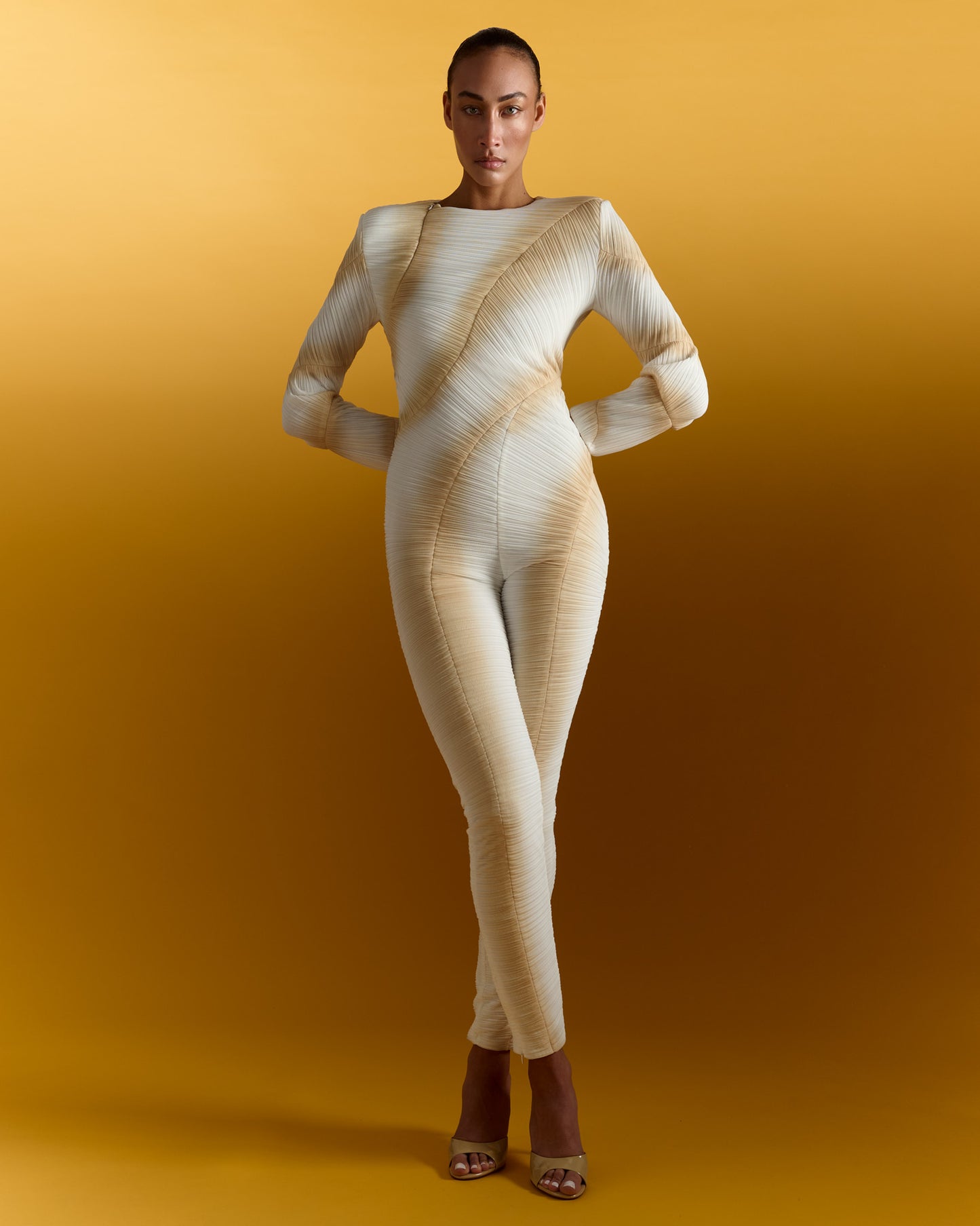 Long Sleeve Catsuit - Ecru Gold