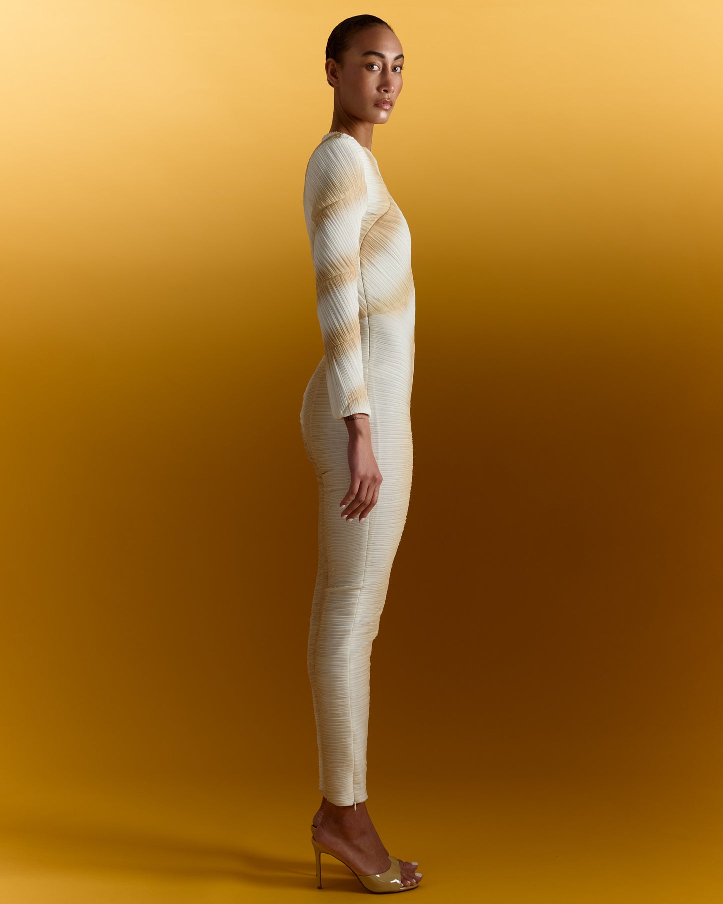 Long Sleeve Catsuit - Ecru Gold