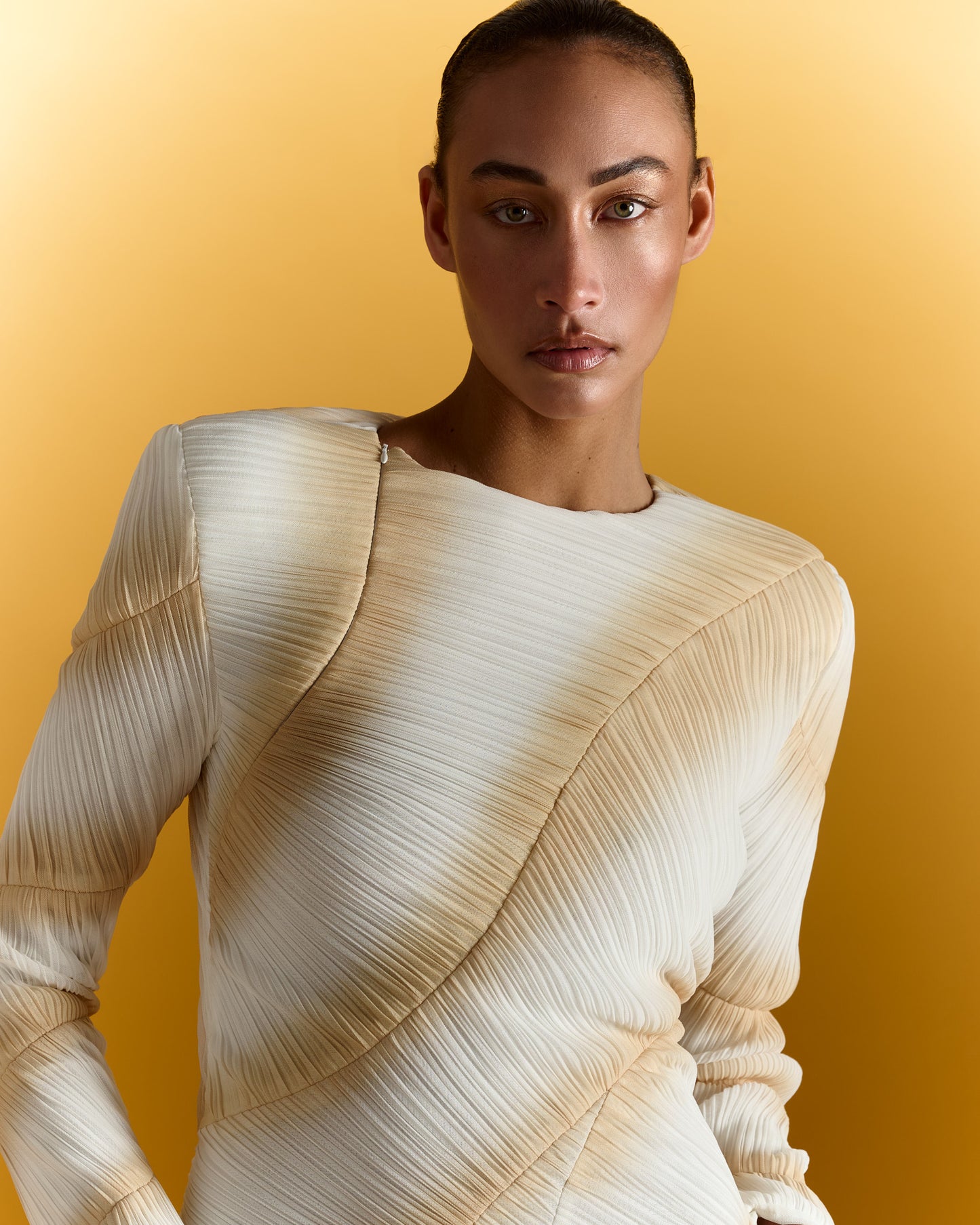 Long Sleeve Catsuit - Ecru Gold