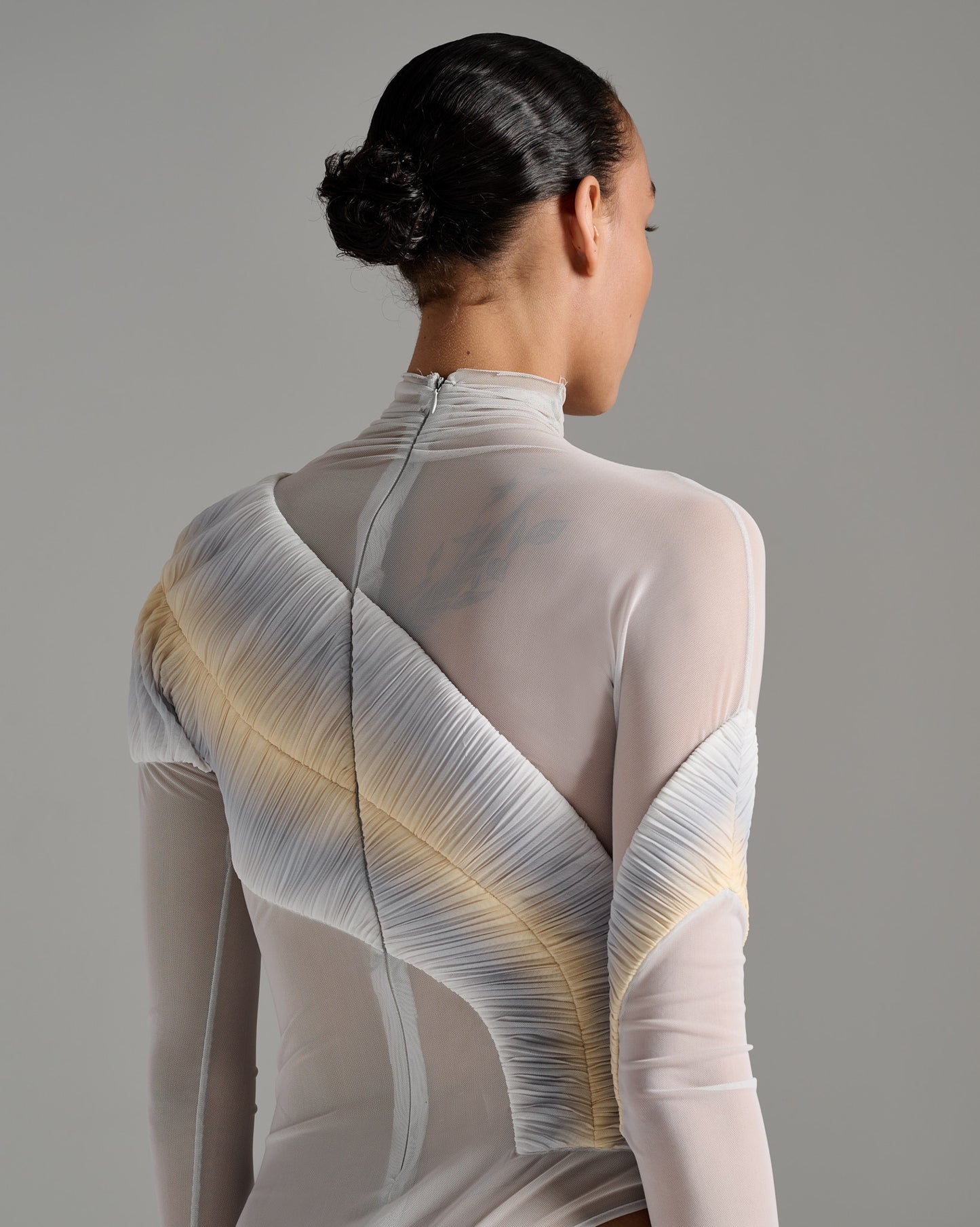 Long Sleeve Sheer Bodysuit - Grey - Silver Gold
