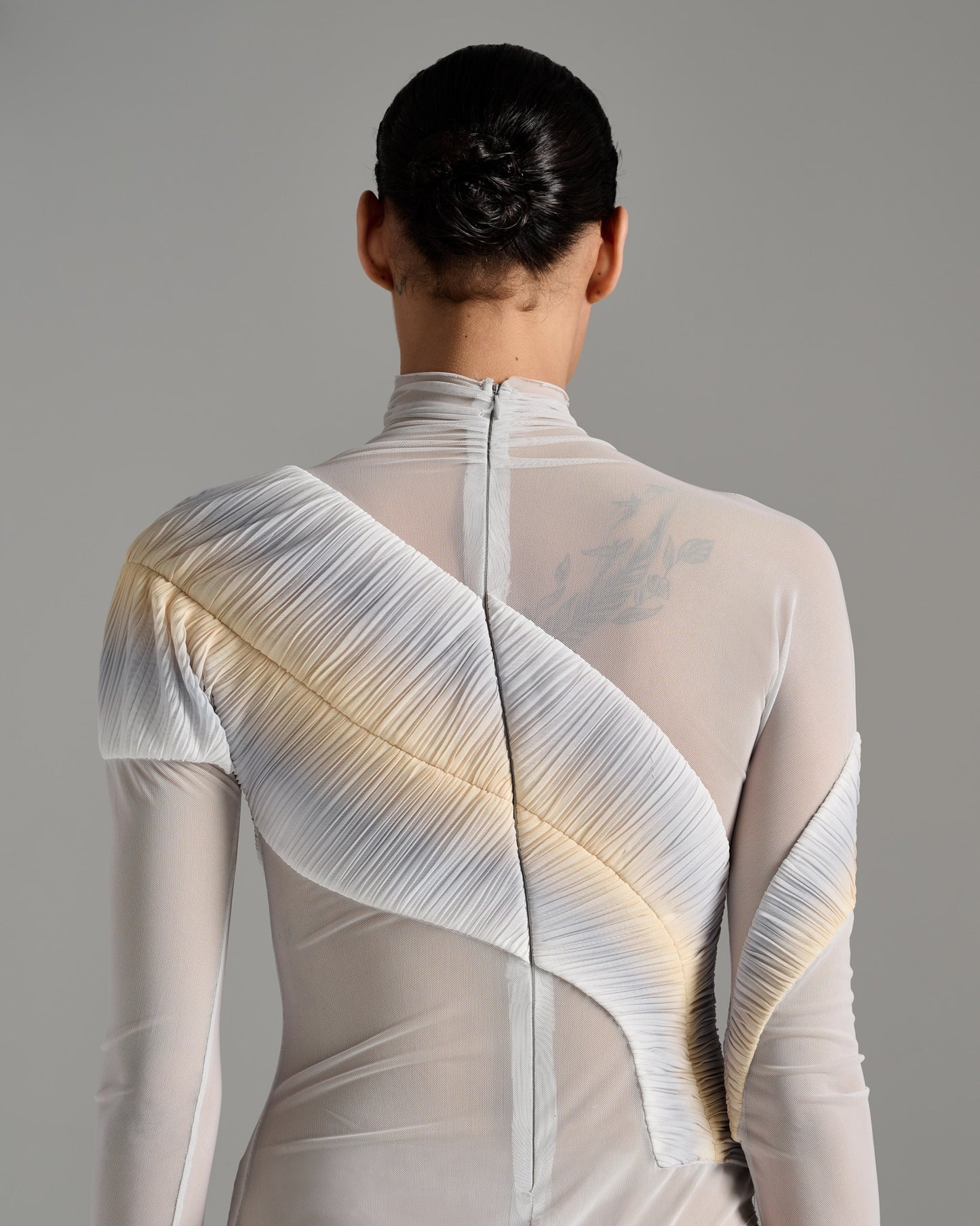 Long Sleeve Sheer Bodysuit - Grey - Silver Gold