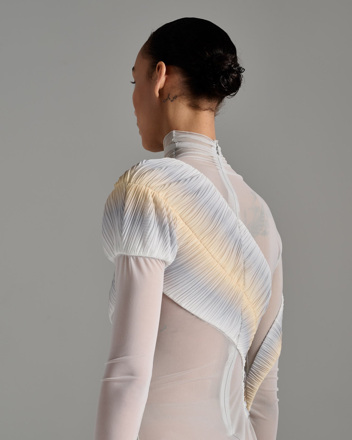 Long Sleeve Sheer Bodysuit - Grey - Silver Gold