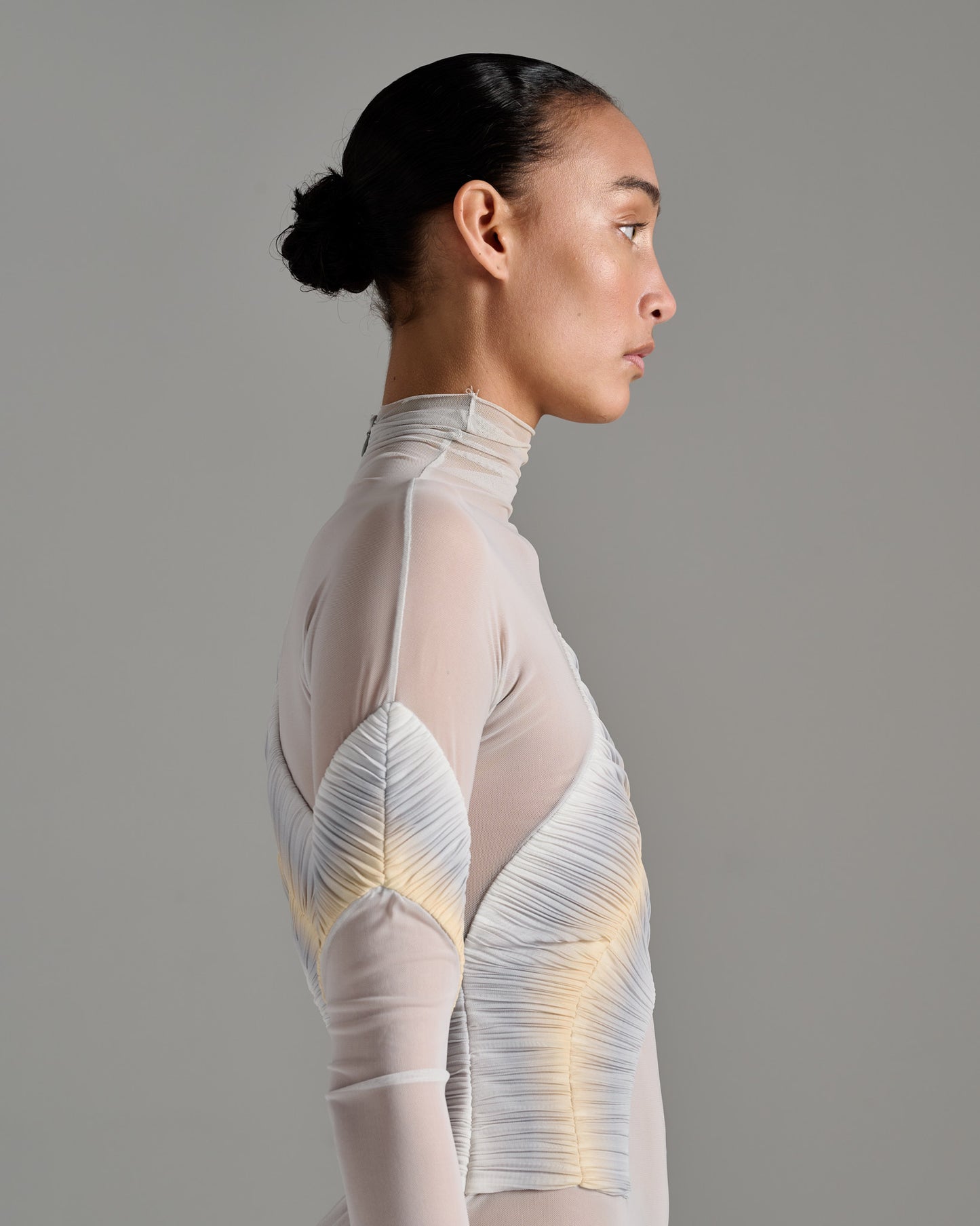 Long Sleeve Sheer Bodysuit - Grey - Silver Gold
